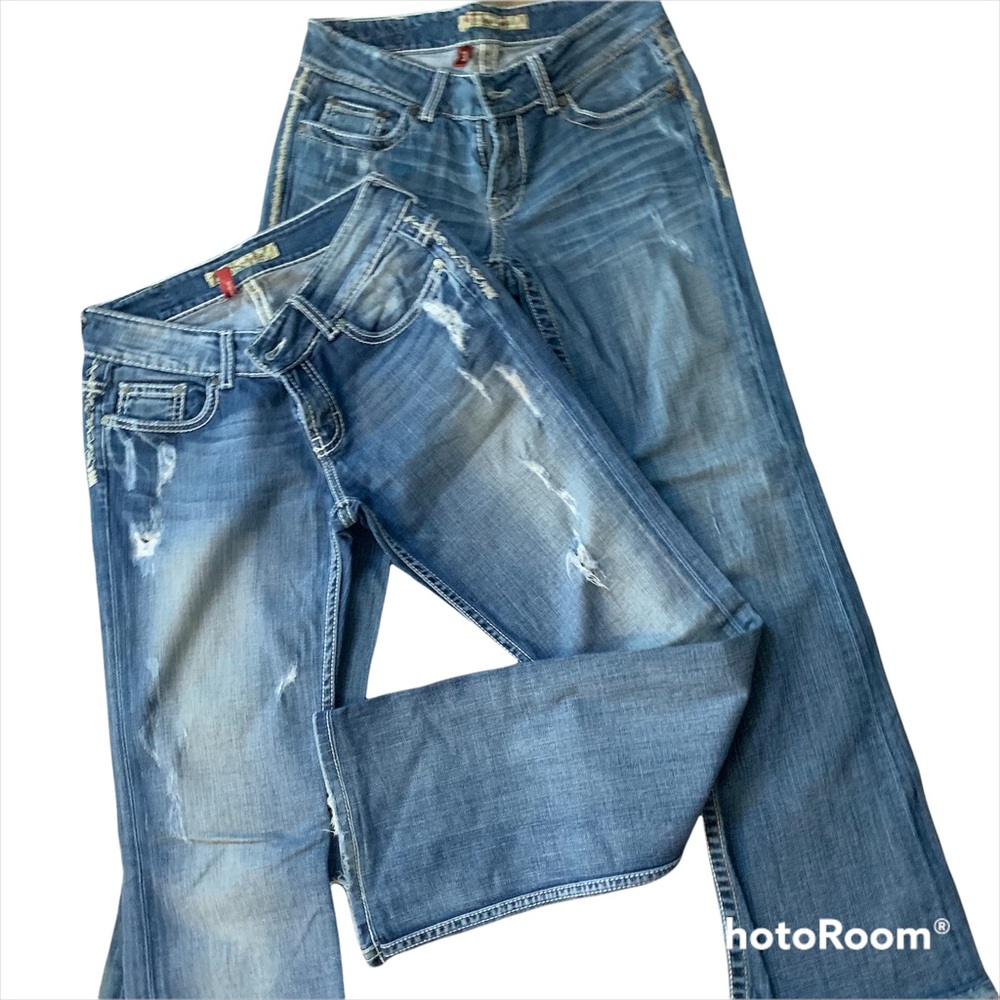 BKE Distressed Boot Cut Denim Jean Bundle 26 X 33 1/2 and 26 x 31 1/2